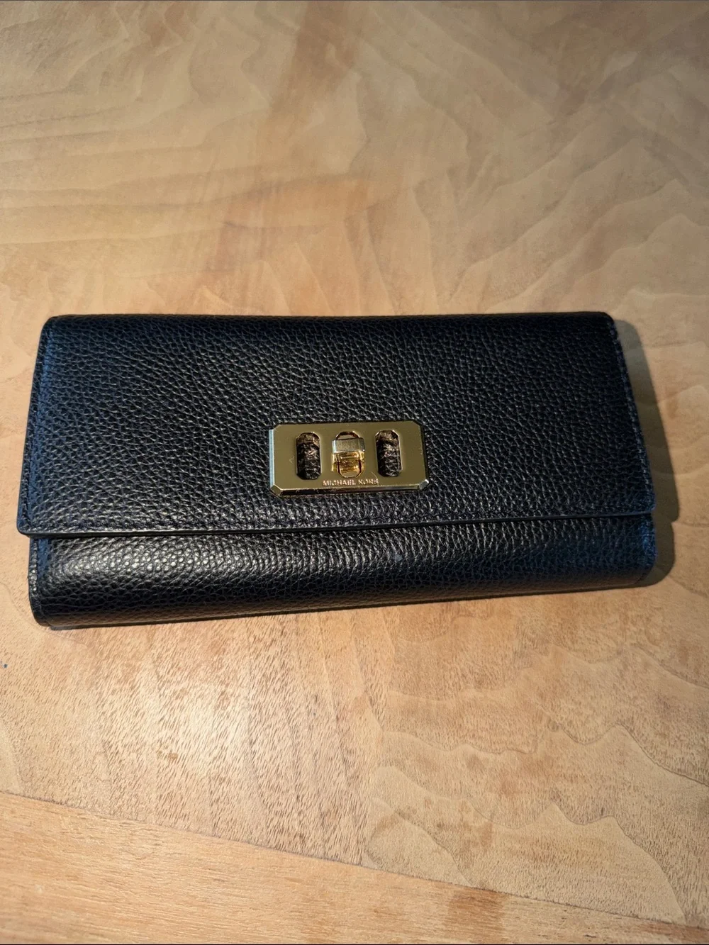 Michael Kors Karson Flap Continental Wallet Black Pebble Leather